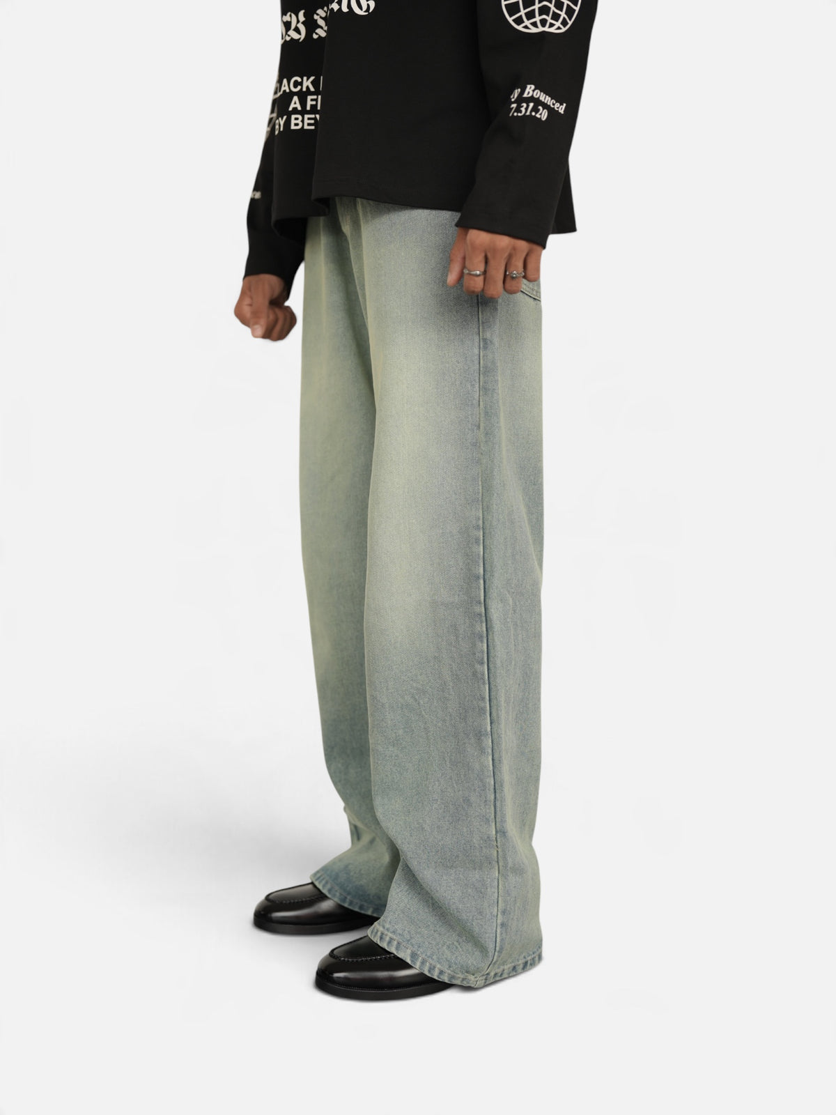 Green Vintage blue Wide leg Drop-A10