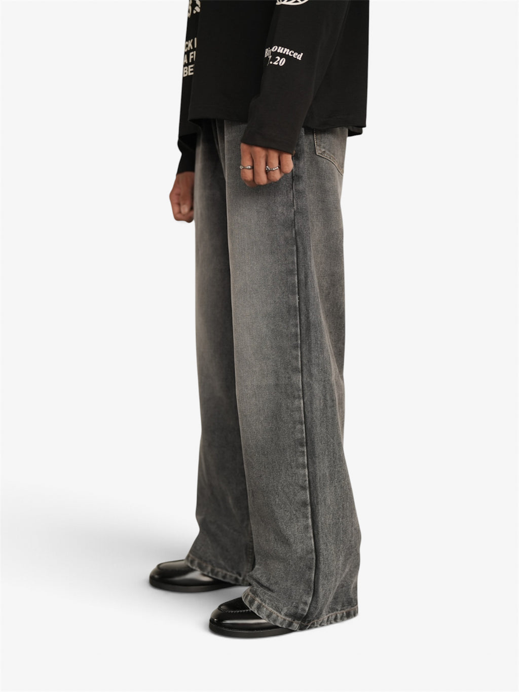 Grey Vintage Wash Wide Leg Drop-A6