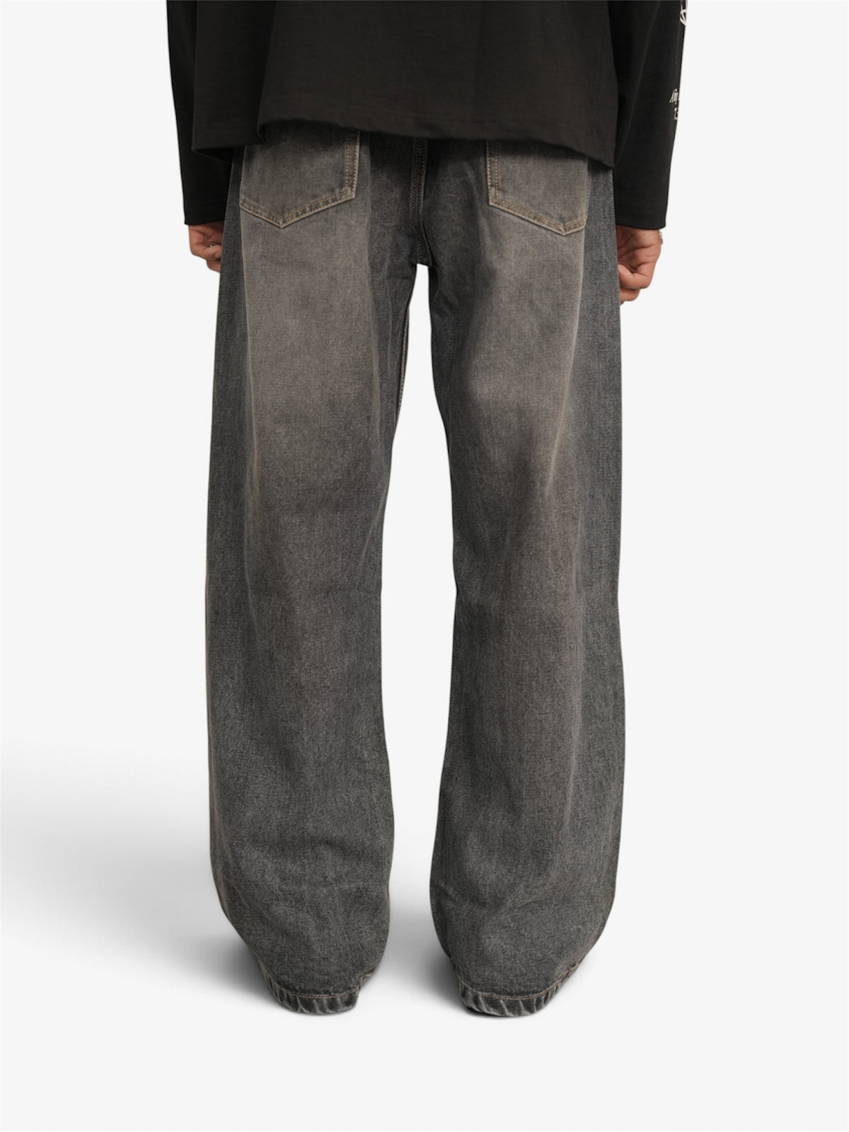Grey Vintage Wash Wide Leg Drop-A6
