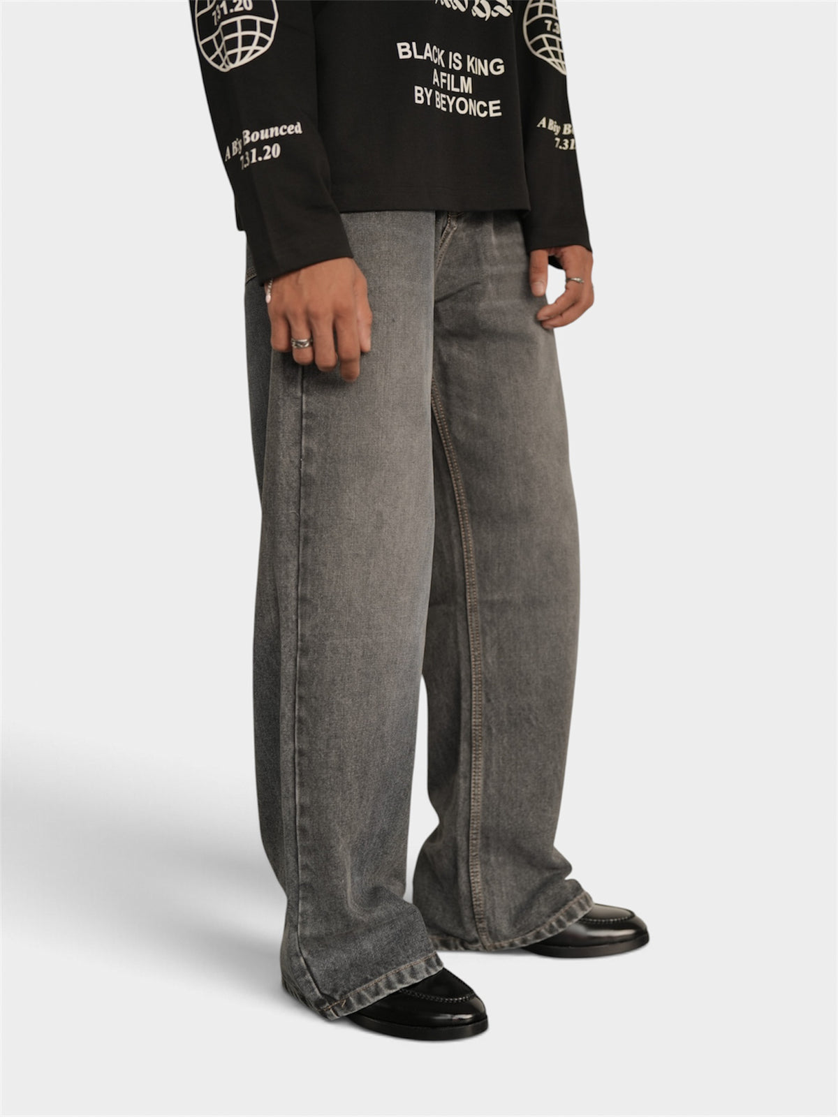 Grey Vintage Wash Wide Leg Drop-A6